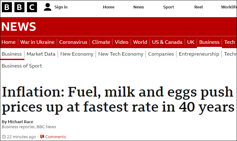 英国6月通胀率达9.4%,连续第三个月“破9” 英国6月通胀率达9.4%,连续第三个月“破9”